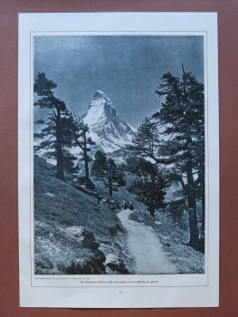 Kunst Druck Zermatt 1909 Das Matterhorn von der Riffelalp aus gesehen Natur Berg Schwiez